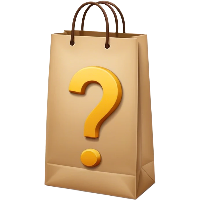 goodie bag with question mark emoji