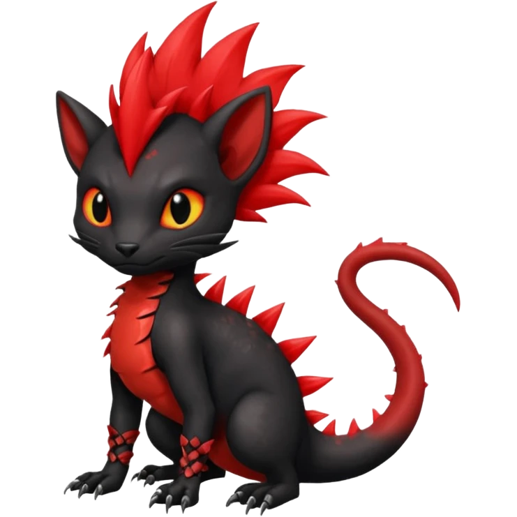 Shiny Fiery gothic evil black and red salandit-Liten-torracat with a red Mohawk  emoji