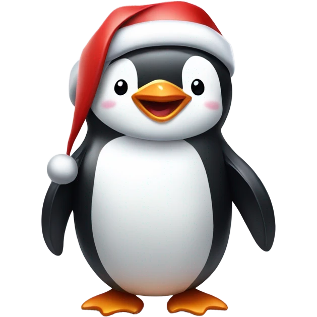 cute smiling happy penguin with santa hat on emoji