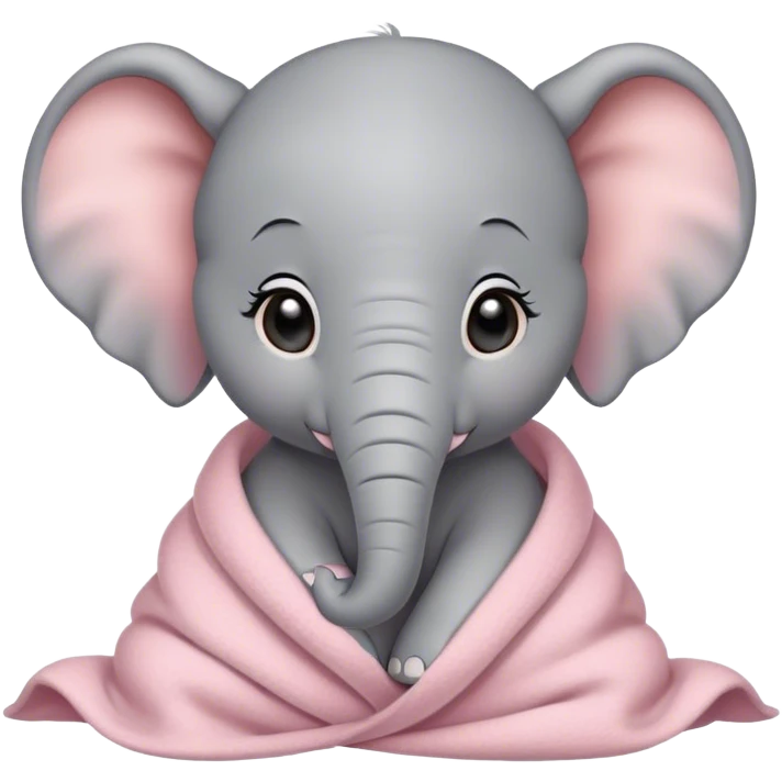 Cute, disneyfied baby elephant cozy in light pink blanket  emoji