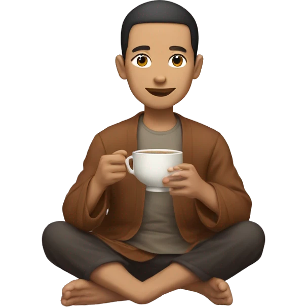 a lightskin guy seated in lotus, drinking japanese tea emoji