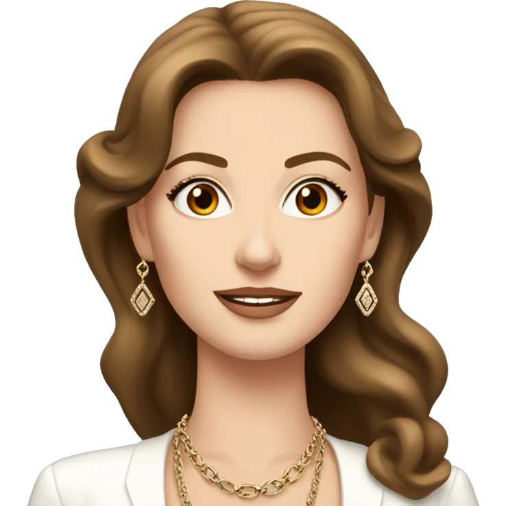 White woman with beautiful and classy brown hair, very élégante en classy and Chanel necklace emoji