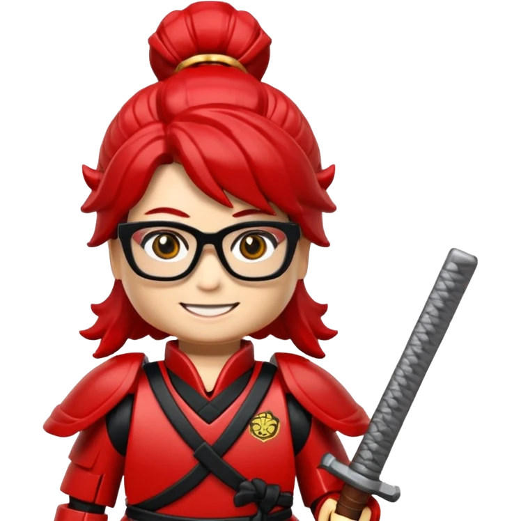 lego Samurai with glasses, Warrior in red samurai armor, female, with katana emoji