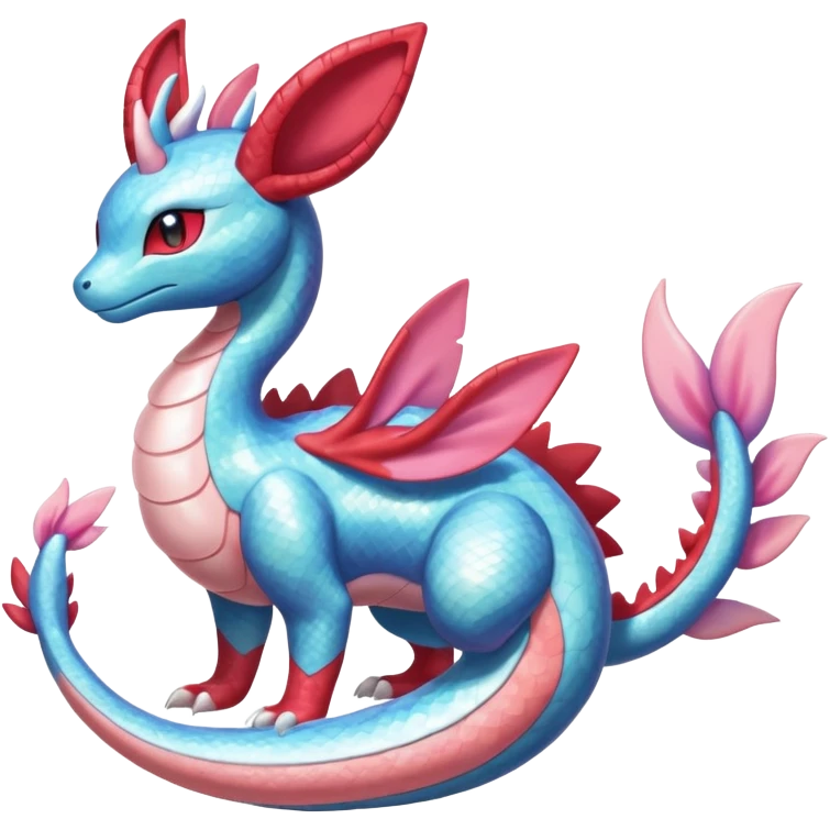 Hydro-elemental Bubbly furry Shiny Scaley Iridescent realistic Salamence-Milotic-Sylveon-Fakémon-fusion (full body) emoji