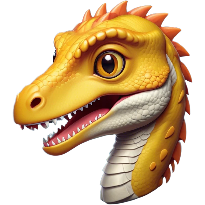 Cinematic Cute Velociraptor Portrait Emoji, Head tilted playfully with a mischievous grin, featuring a compact, agile form with bright, sparkling eyes and a slightly curved snout full of playful charm, Simplified yet irresistibly adorable features, highly detailed, glowing with a warm, inviting prehistoric glow, high shine, affectionate and lively, stylized with a touch of whimsical dinosaur mischief, soft glowing outline, capturing the essence of a mischievous yet endearing Velociraptor that seems as if it could dart out of the screen into your arms! emoji