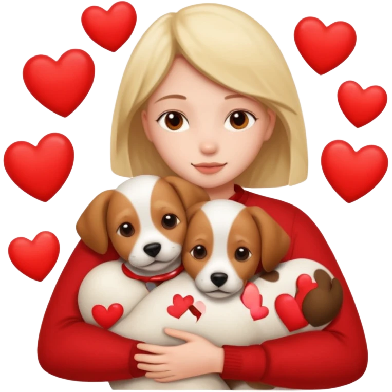 a person hugging a dog with hearts emoji