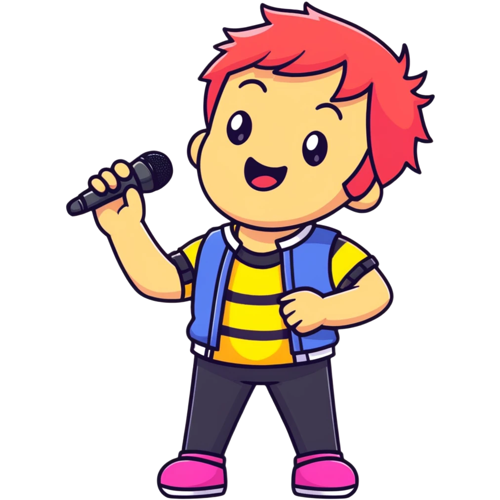 Fanloid Xydrick idol character singing with microphone, colorful concert outfit emoji