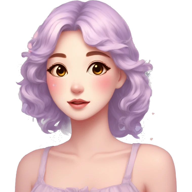 Gorgeous pastel anime style lady with blushing face and butterflies aesthetic trending style emoji