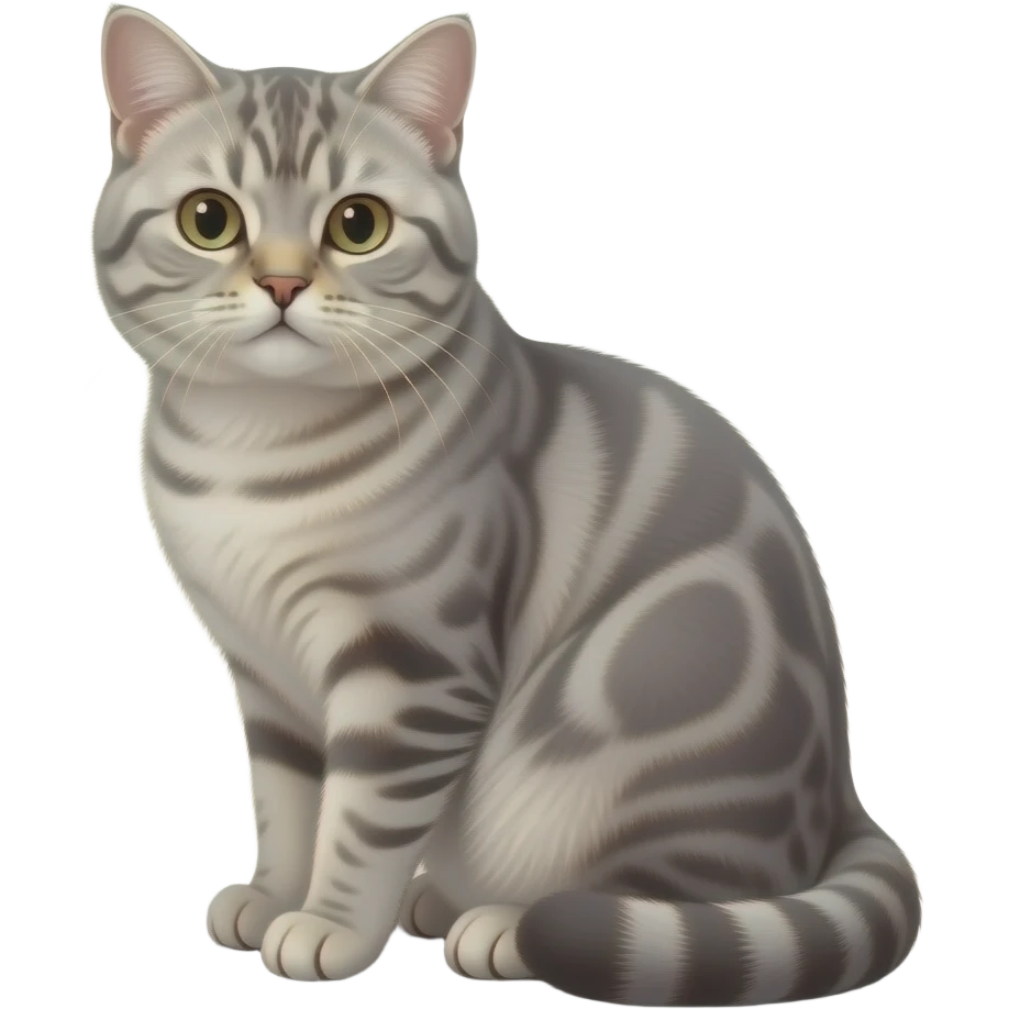 Realistic beautiful pretty straight-sitting cute Scottish Fold cat, with folded ears, back facing to the left, facing the viewer emoji