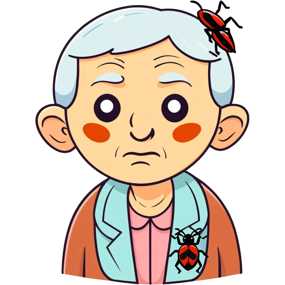 Sickly old lady with bugs for eyes emoji