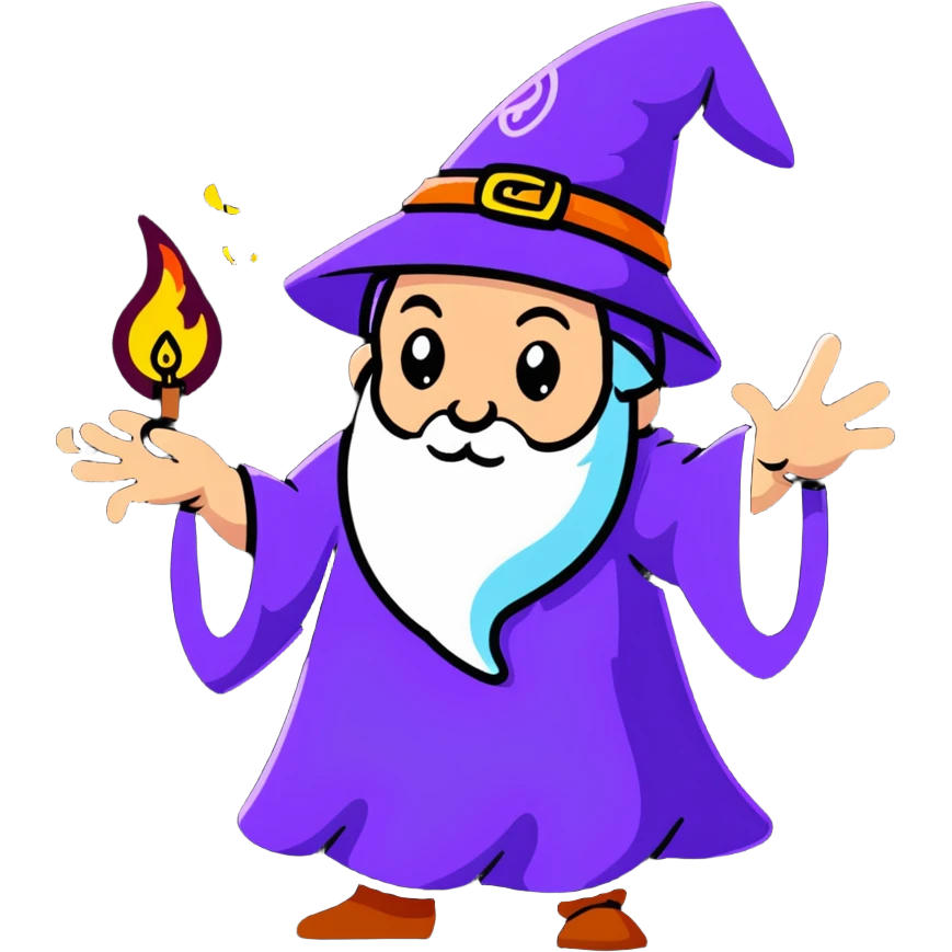 cartoon wizard casting a spell with colorful magic swirls emoji