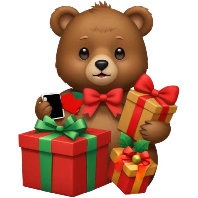 bear holding christmas box and iphone emoji