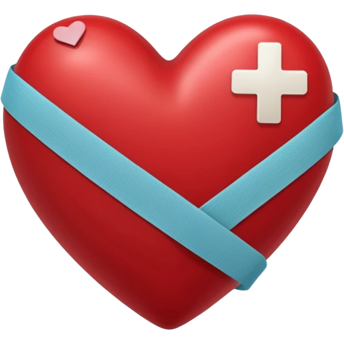 a dark red heart glued together with a Band-aid emoji
