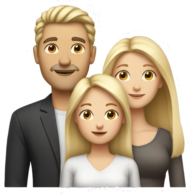 White family, 1 mom with dark hair, 1 dad with Blonde hair, 1 girl with long blonde hair emoji