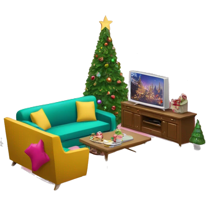 Barbie living room with christmas tree and a sofa and a tv emoji