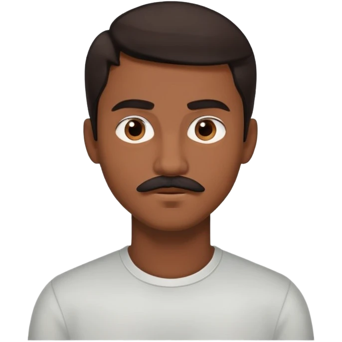A young man with medium-dark skin, dark hair, a subtle mustache, and a neutral expression emoji