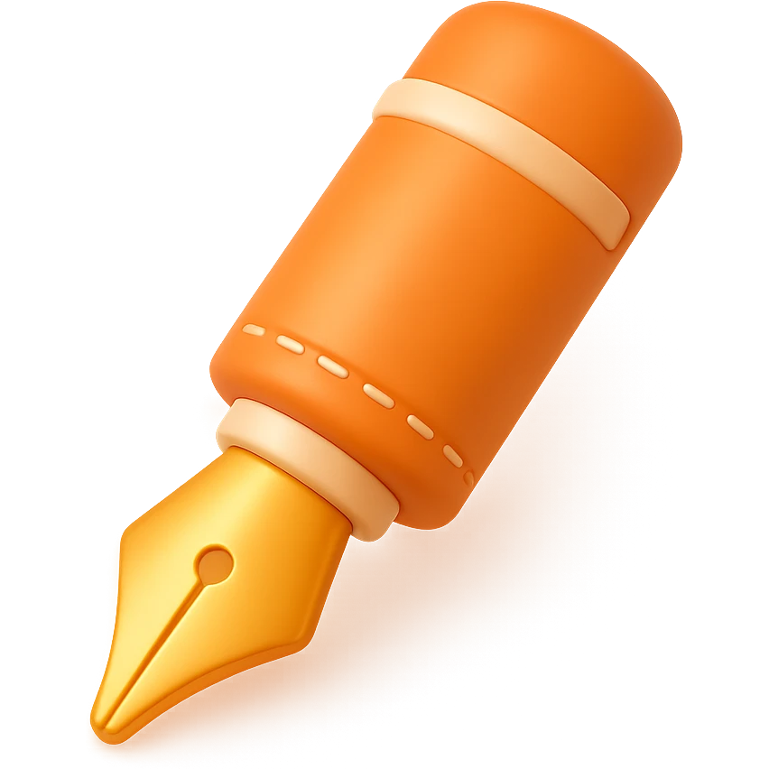 fountain pen, 3D, Hermès orange, gold nib, leather detail, premium, no text emoji