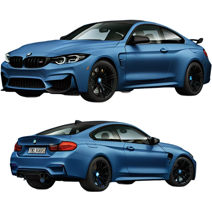 A mat black bmw m4 g82 with blue headlights  emoji