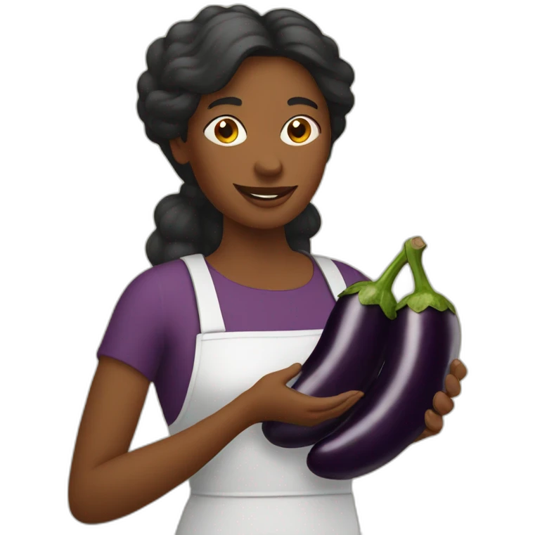 Lady holding 2 aubergines emoji