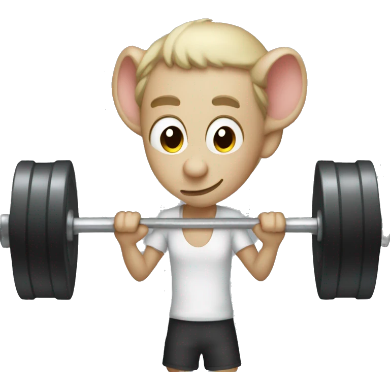 Create an emoji of a person lifting weights that looks like a rat emoji