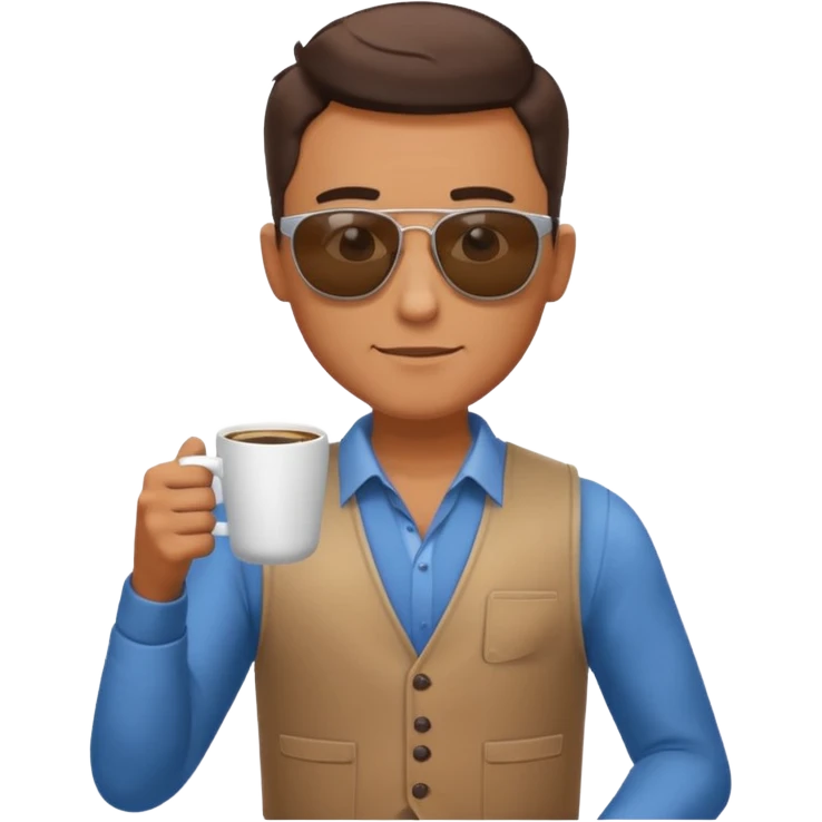 Man in vest, holding coffee, wearing sunglasses emoji