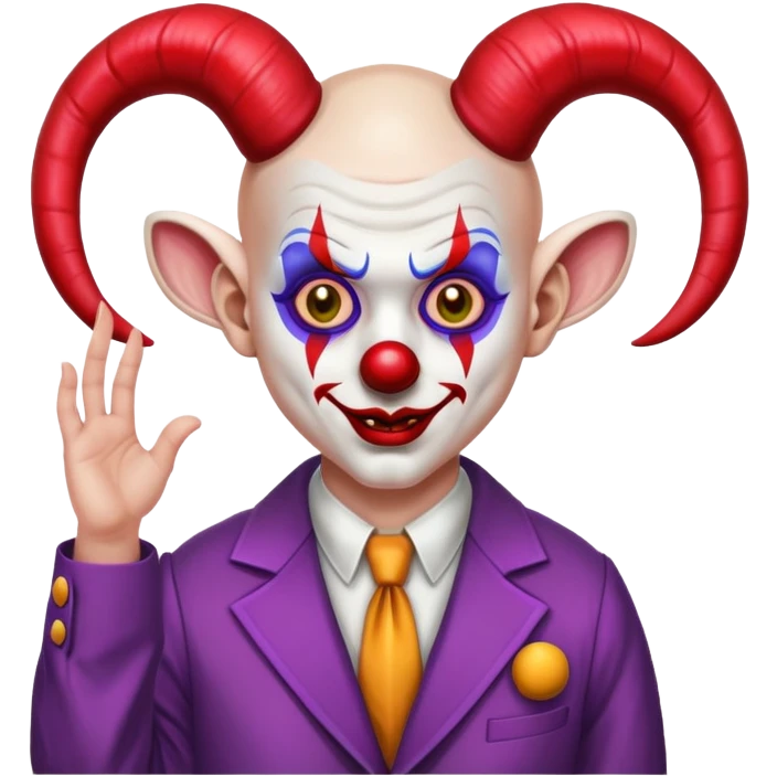 demonic clown wearing a leisure suit, bald with ram horns emoji