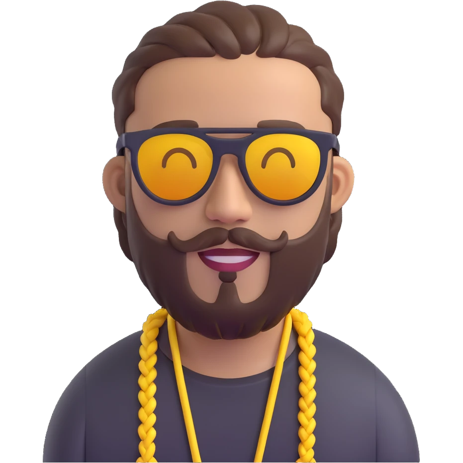portrait of a man with short braids, trimmed beard, wearing sunglasses, 3D emoji style, inspired by the reference photo emoji