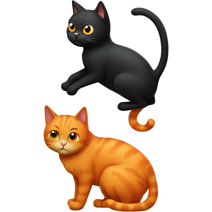 One Black Cat and one Orange Cat being silly emoji