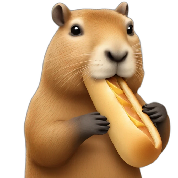 goofy looking capybara eating a baguette emoji