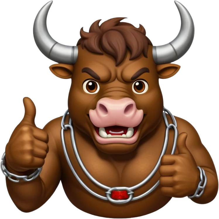 Emoji of an iron horseshoe with an angry powerful bull in the middle showing a thumbs up (Likes) emoji