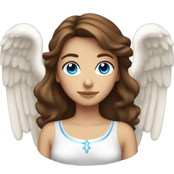 Beautiful brown-haired woman with blue eyes as an angel. emoji