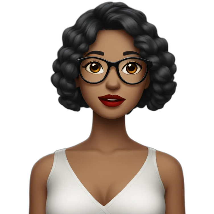 A girl with a dark hairstyle on her shoulders, red lipstick on her lips and glasses for vision emoji