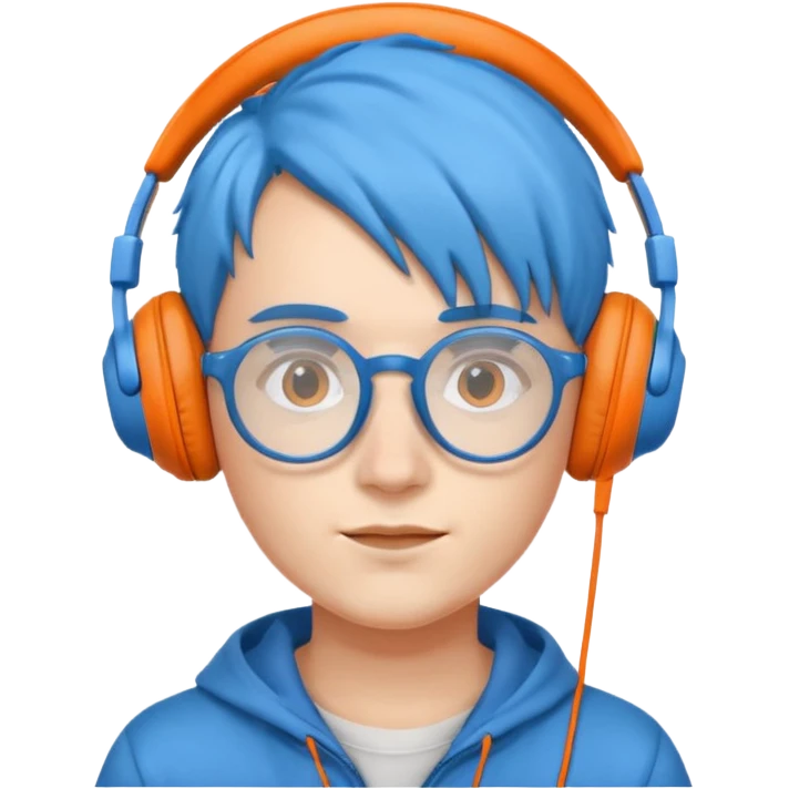 blue haired orange headphone wearing spectacled emoji