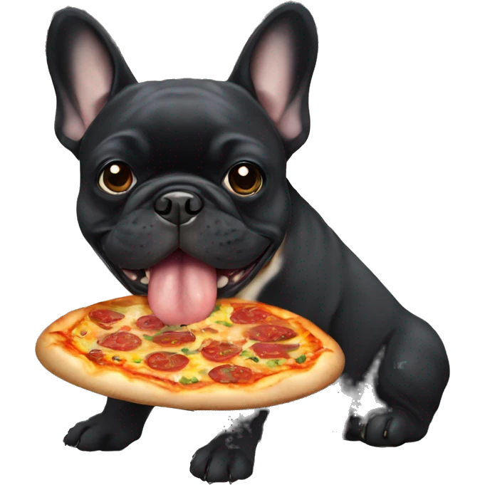 All black French bulldog eating pizza emoji