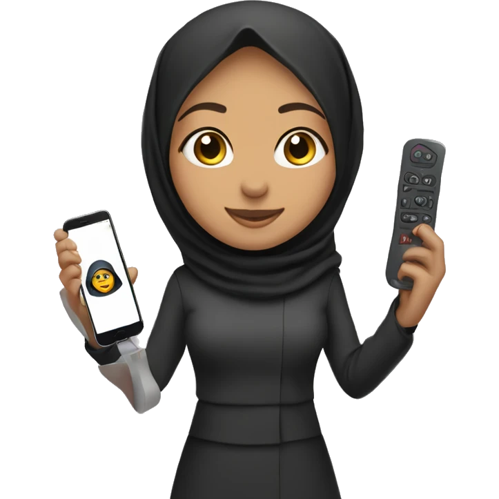 Hijabi girl holding  anki remote in one hand, laptop in the other hand  emoji