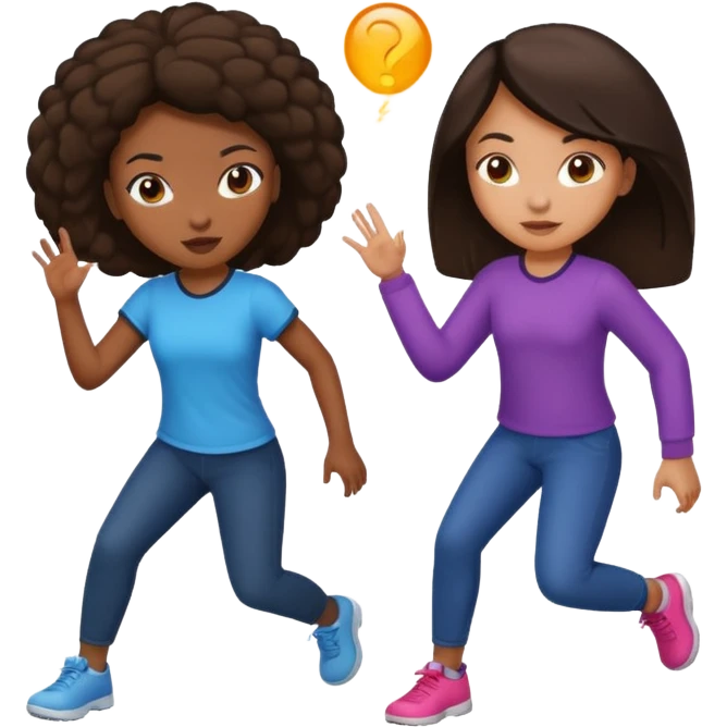 A black girl and a brunette girl playing tag emoji
