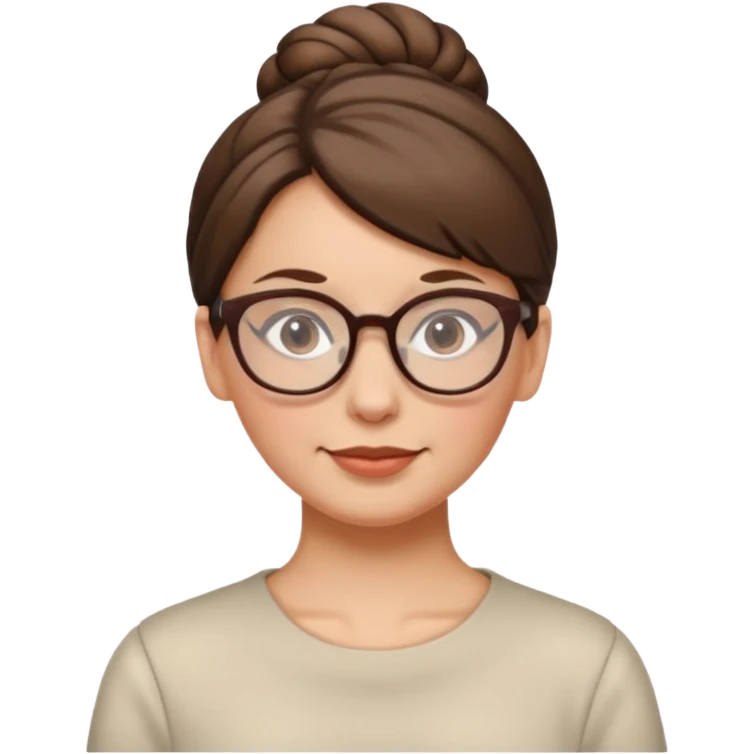 woman with brown hair in a bun and glasses, white European slightly older emoji