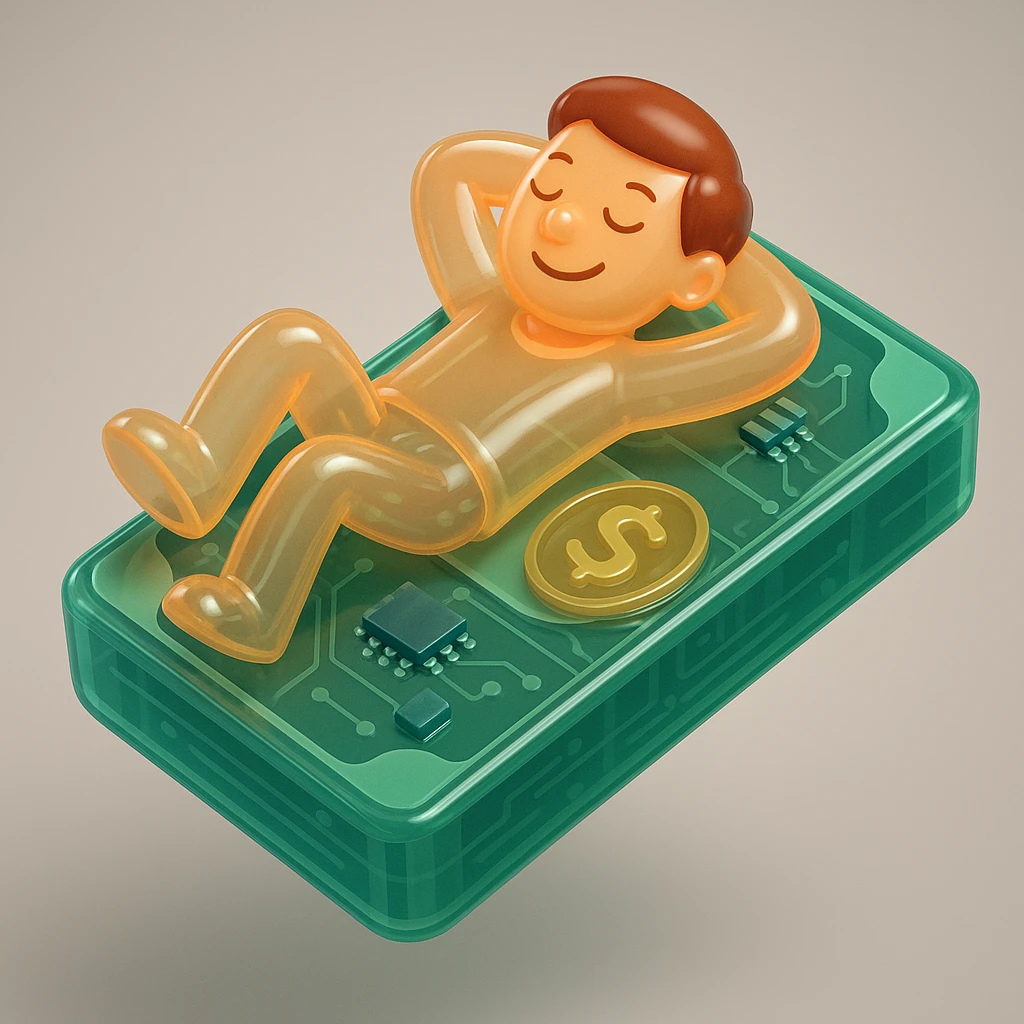 happy person napping on mattress of money emoji