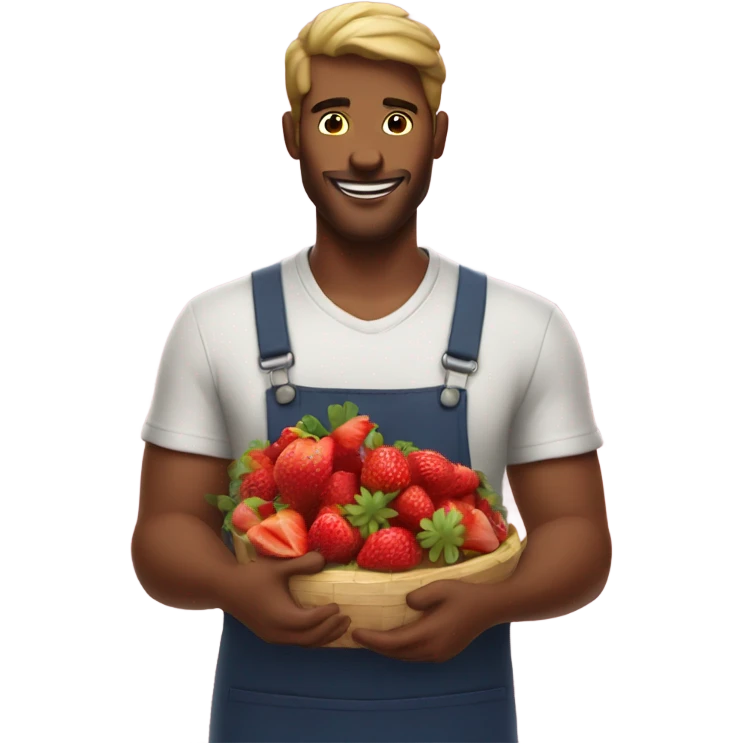 Handsome man chopping strawberries  emoji