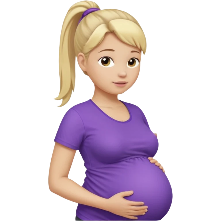 pregnant woman with purple shirt. Blond hair, light skin, pony tail. Only show abdomen neck and head. emoji