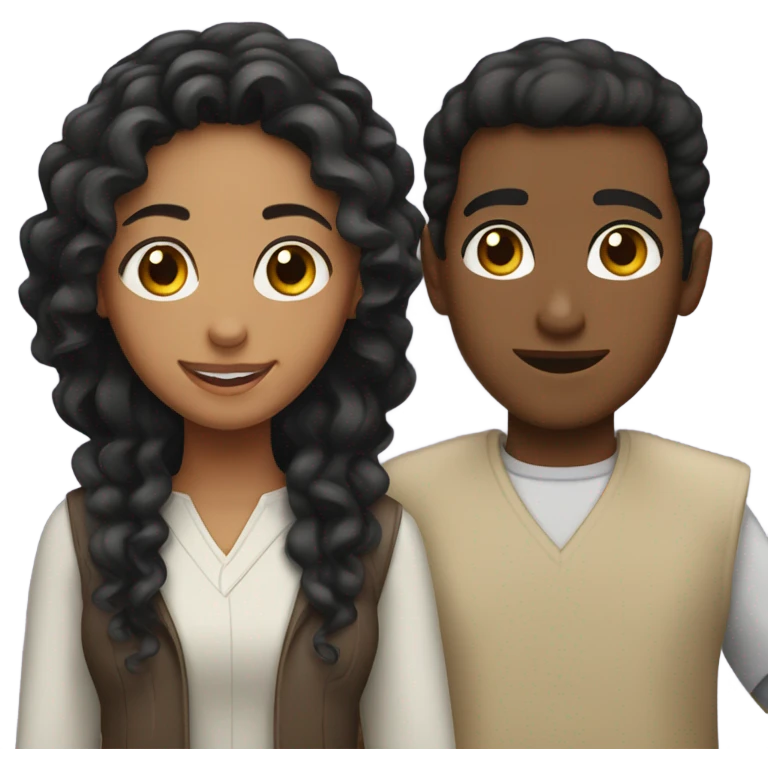 couple with a black skin girl with black curly hair and a arabian boy with brunette medium hair emoji