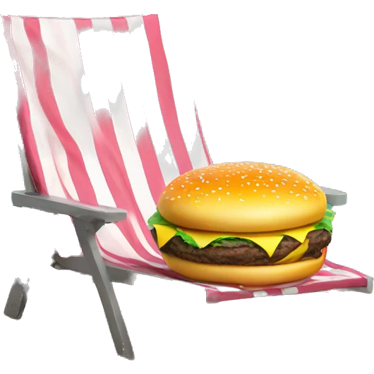 Cheeseburger with a face wearing pajamas sitting on a beach chair emoji