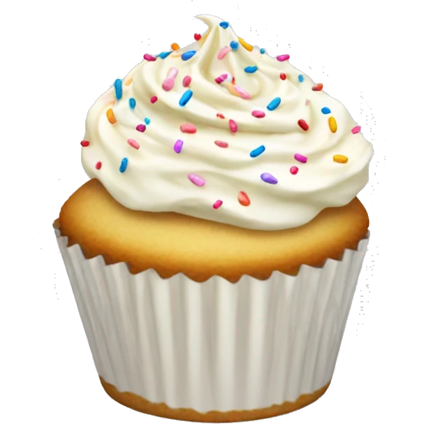 vanilla cupcake with vanilla frosting and sprinkles emoji