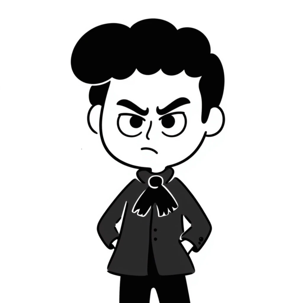 Chibi Levi Ackerman with big head and small body, cute angry expression, black undercut hair, wearing Scout Regiment uniform with cravat emoji
