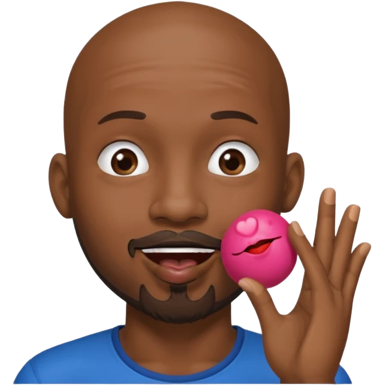 Black ball head man with goatee blowing a kiss emoji