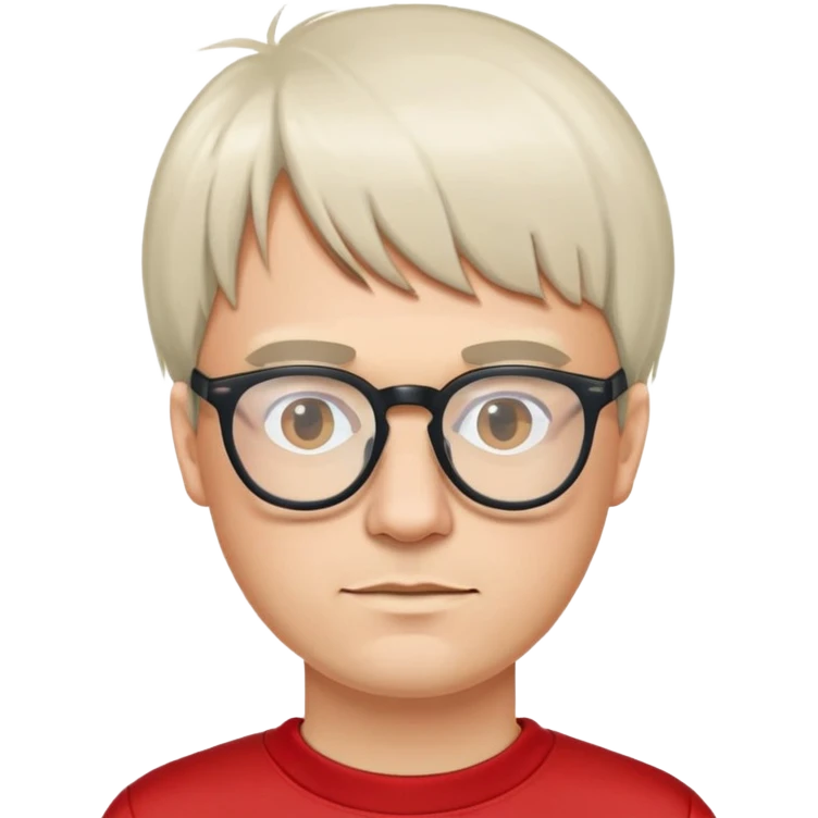 Мужчина с чёлкой и очками, в красном свитшоте с белыми буквами "Lamoda". emoji