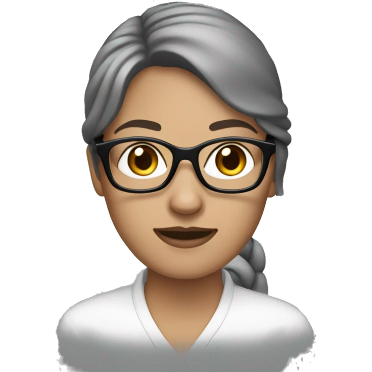 Brown eyebrows White skin woman blue eyes brown/gray hair black glasses emoji