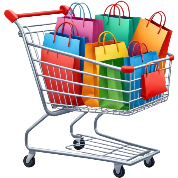 shopping cart filled with multicolored shopping bags emoji