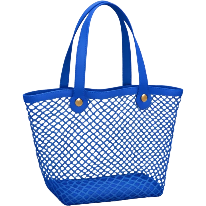 small vibrant blue mesh tote bag emoji, netting texture, simple handles, casual and summery, lightweight look emoji