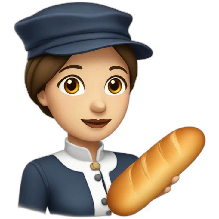 Femme brune française avec un béret et une baguette emoji